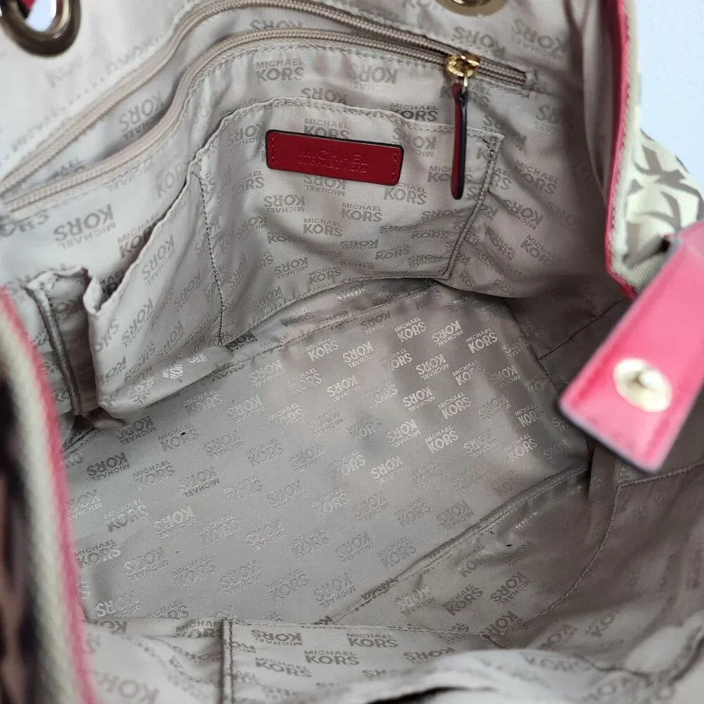 Michael Kors Jet Set Travel Large Tote Brown MK Signature Shoulder Bag Excellent - Picture 8 of 10